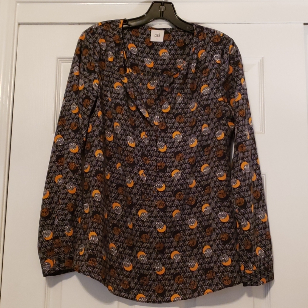 Cabi Black & Burnt Orange Blouse Sz. S
